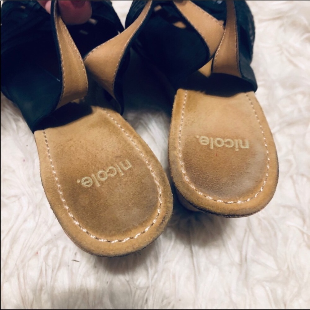 Nicole Java Leather Wedge Sandals - image 4